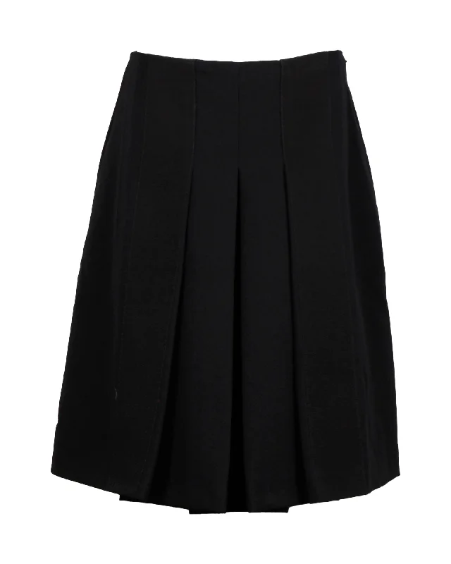 Prada Pleated A-Line Skirt in Black Wool