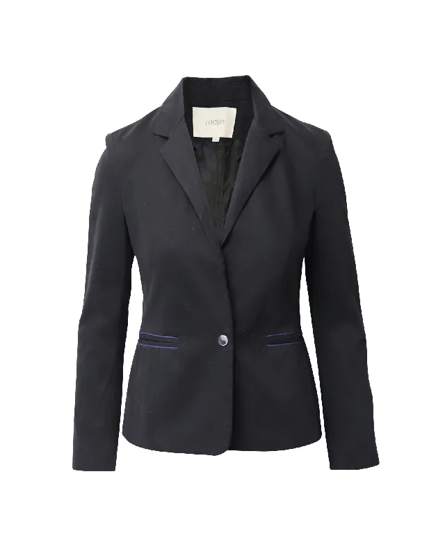 Maje Contrast Trim Tailored Jacket in Black Cotton