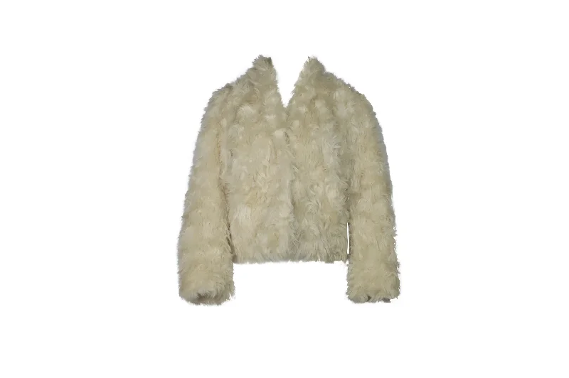 Vince Plush Jacket in Cream Faux Fur