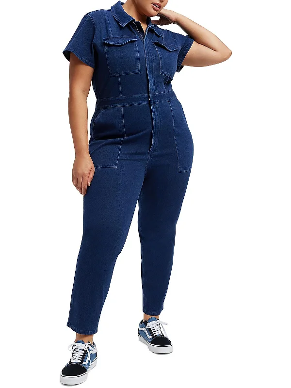 Womens Denim Collar Jumpsuit