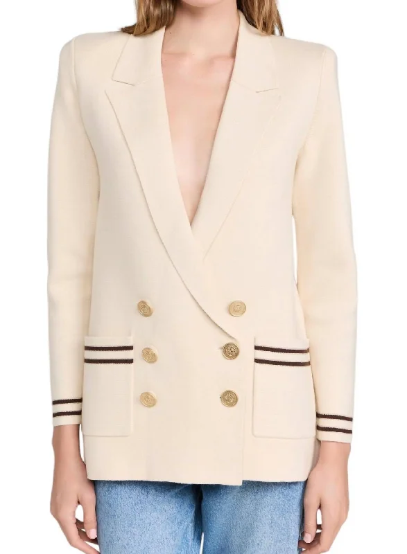 Eileen Boyfriend Knit Blazer In Porcelain With Brown/gold Stripe