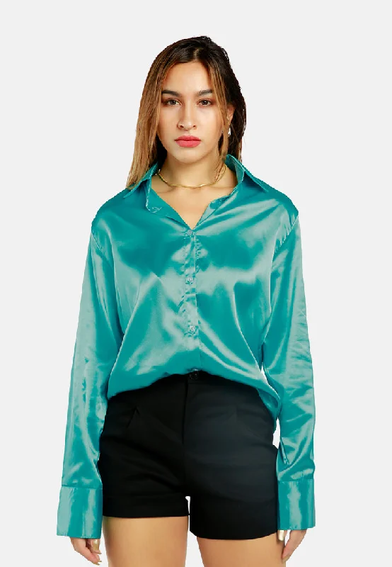 Long Sleeve Satin Shirt Blouse